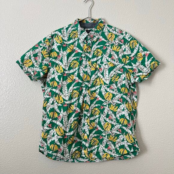 J Crew Factory Hawaiian Shirt banana button up collared green yellow - Picture 1 of 4